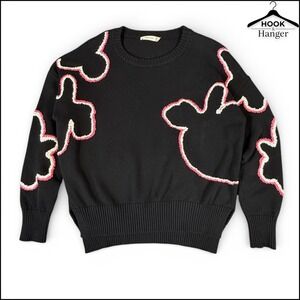 Maude Vivante Tess Pullover‎ Sweater M Black Pink Embroidered Cotton Bold Artsy